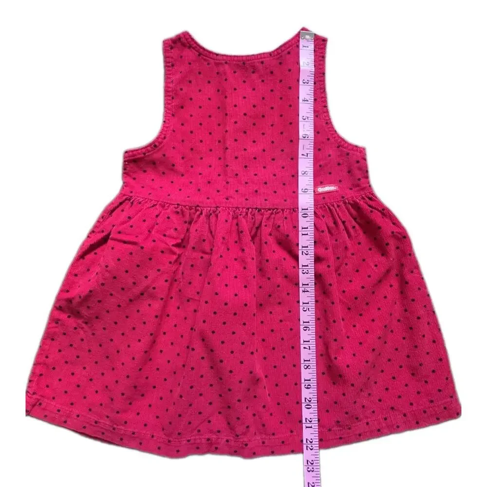 VTG 90s OshKosh B'Gosh Red Corduroy Jumper Dress Polka Dot Girls Sz 5 USA